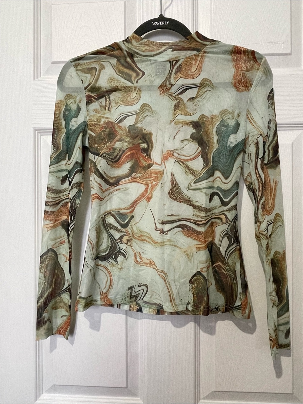 Shein Waverly Marble Swirl Long Sleeve Top in Sage Multi